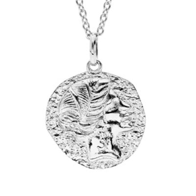 Collier en argent rhodié chaîne avec pendentif motif déesse grecque finition antique 40+4cm