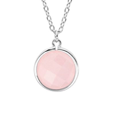 Collier en argent rhodié chaîne avec pendentif pierre facetée ronde serti clos couleur rose 40+4cm