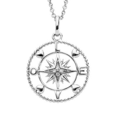 Collier en argent rhodié chaîne avec pendentif rond ajouré motif étoile et inscription love 40+4cm