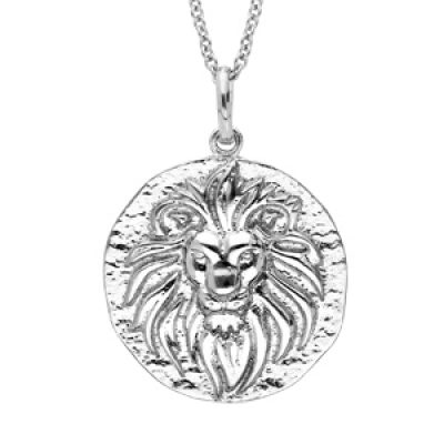 Collier en argent rhodié chaîne avec pendentif motif Lion finition antique 40+4cm