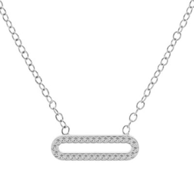 Collier en argent rhodié chaîneavec pendentif rectangulaire et contour perlé 38