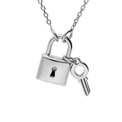 Collier en argent rhodié chaîne avec cadenas et clef 38+4cm