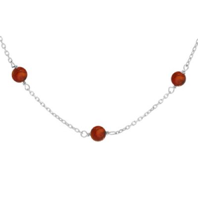 Collier en argent rhodié chaîne avec perles d' Ambre véritable couleur miel 42+3cm