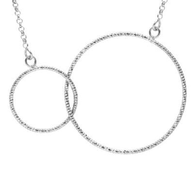 Collier en argent rhodié 2 cercles diamantés entrelacés 42+5cm