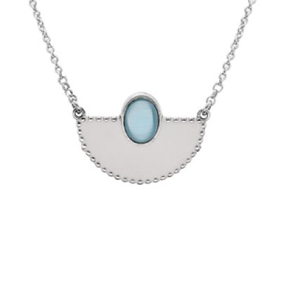 Collier en argent rhodié chaîne avec pendentif blanc et pierre bleu 43+5cm