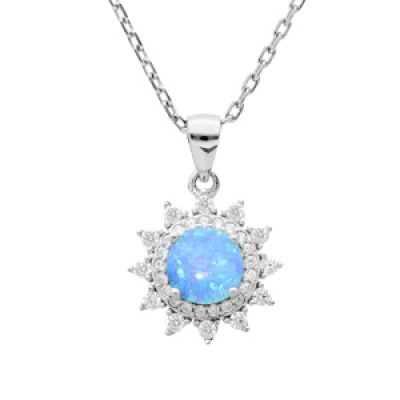 Collier en argent rhodié chaîne avec pendentif Opale bleue de synthèse 44