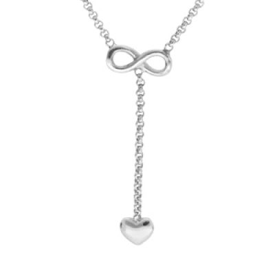 Collier en argent rhodié chaîne avec motif infini et coeur forme y 42+3cm