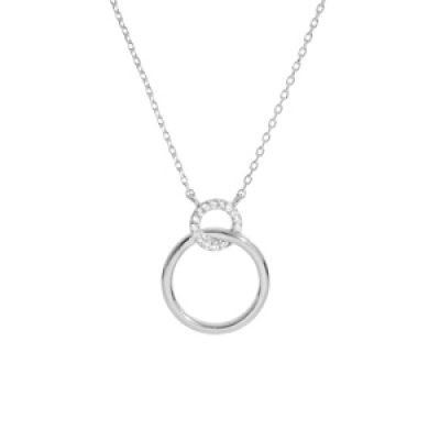 Collier en argent rhodié chaîne avec petit et grand anneaux avec oxydes blancs sertis 40+5cm