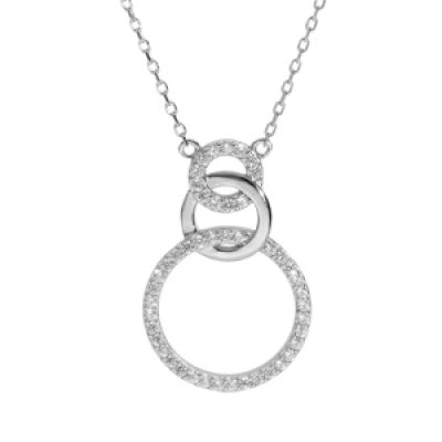 Collier en argent rhodié chaîne avec 3 anneaux avec oxydes blancs sertis 40+5cm
