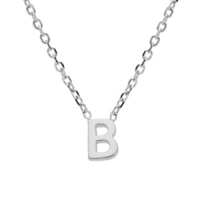 Collier en argent rhodié chaîne avec pendentif initiale B 38+5cm