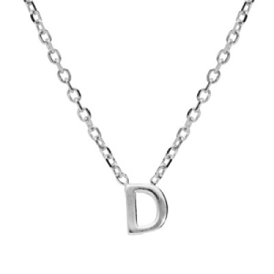 Collier en argent rhodié chaîne avec pendentif initiale D 38+5cm