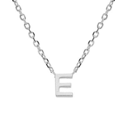 Collier en argent rhodié chaîne avec pendentif initiale E 38+5cm