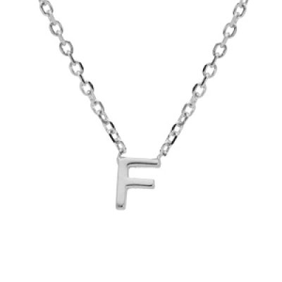 Collier en argent rhodié chaîne avec pendentif initiale F 38+5cm