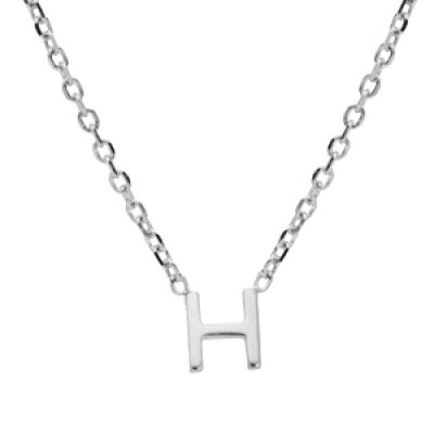 Collier en argent rhodié chaîne avec pendentif initiale H 38+5cm
