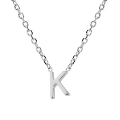Collier en argent rhodié chaîne avec pendentif initiale K 38+5cm