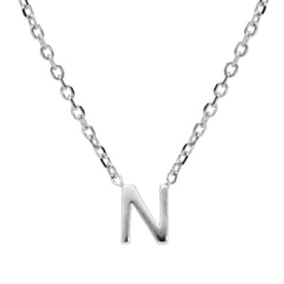 Collier en argent rhodié chaîne avec pendentif initiale N 38+5cm