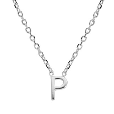 Collier en argent rhodié chaîne avec pendentif initiale P 38+5cm