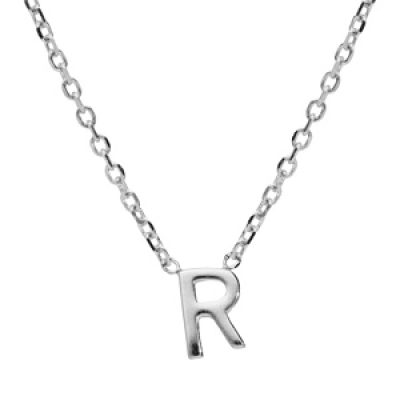 Collier en argent rhodié chaîne avec pendentif initiale R 38+5cm