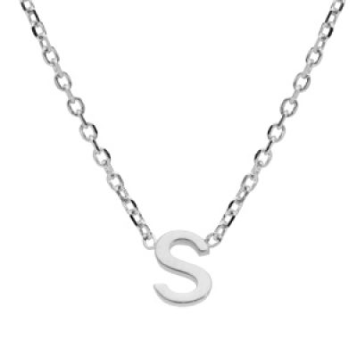 Collier en argent rhodié chaîne avec pendentif initiale S 38+5cm
