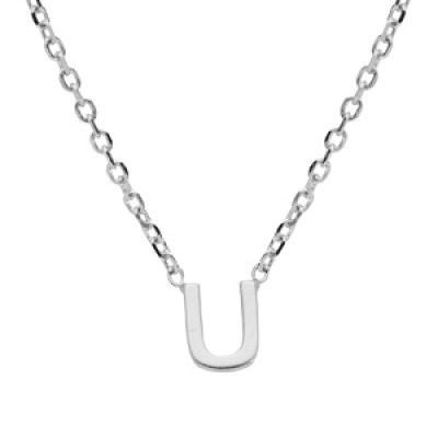 Collier en argent rhodié chaîne avec pendentif initiale U 38+5cm
