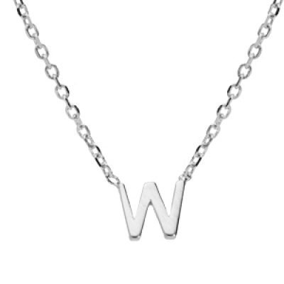 Collier en argent rhodié chaîne avec pendentif initiale W 38+5cm