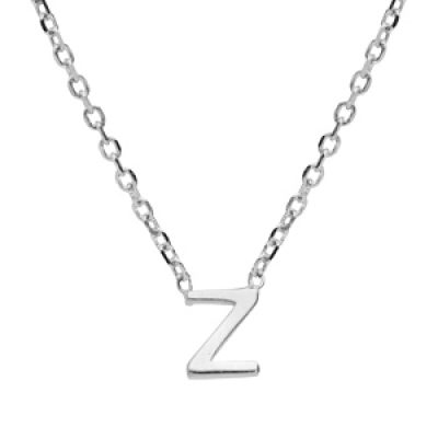 Collier en argent rhodié chaîne avec pendentif initiale Z 38+5cm