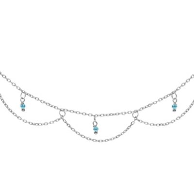 Collier en argent rhodié multirangs avec perles couleur turquoise longueur 40+5cm