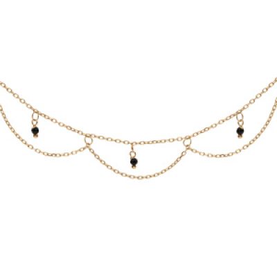 Collier en argent et dorure jaune multirangs avec pampilles perles noires 40+5cm