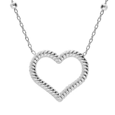 Collier en argent rhodié chaîne avec pendentif coeur torsadé evidé 40+5cm