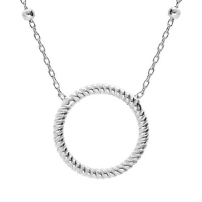Collier en argent rhodié chaîne avec pendentif cercle torsadé evidé 40+5cm