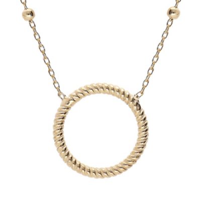 Collier en argent et dorure jaune chaîne avec pendentif cercle torsadé evidé 40+5cm