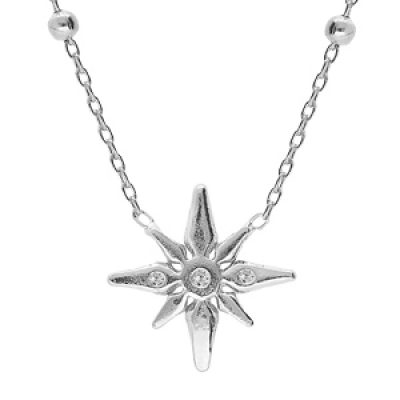 Collier en argent rhodié chaîne avec pendentif petite étoile Edelweis d'oxydes blancs sertis 42+3cm