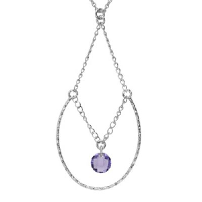 Collier en argent rhodié chaîne avec pendentif goutte et oxyde violet 43+5cm