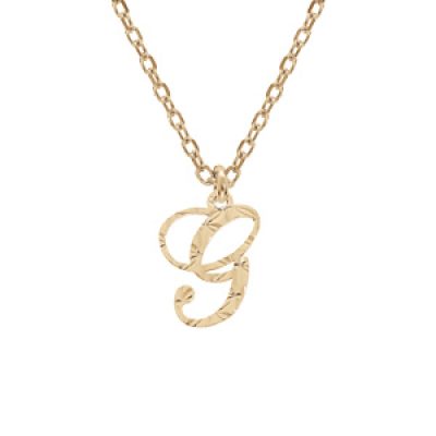 Collier en argent et dorure jaune chaîne avec pendentif lettre anglaise G diamanté 40+4cm