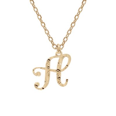 Collier en argent et dorure jaune chaîne avec pendentif lettre anglaise H diamanté 40+4cm