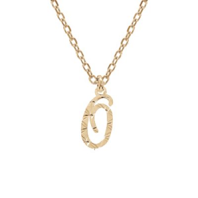 Collier en argent et dorure jaune chaîne avec pendentif lettre anglaise O diamanté 40+4cm