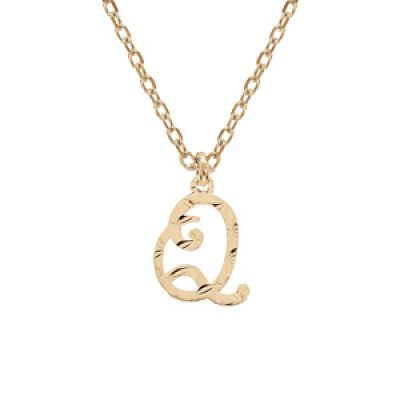 Collier en argent et dorure jaune chaîne avec pendentif lettre anglaise Q diamanté 40+4cm