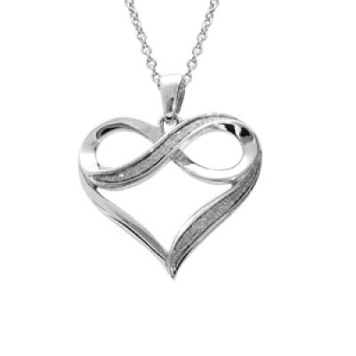 Collier en argent rhodié chaîne avec pendentif coeur motif infini et glitter blanc 42+3cm