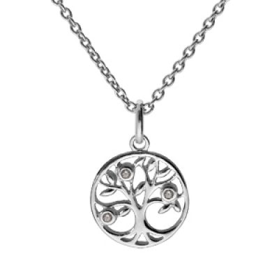 Collier en argent rhodié chaîne avec pendentif arbre de vie oxydes blancs sertis 42+3cm