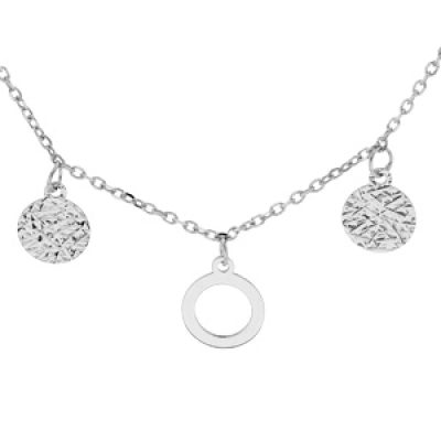 Collier en argent rhodié pampilles diamantées et anneau découpé 40+4cm