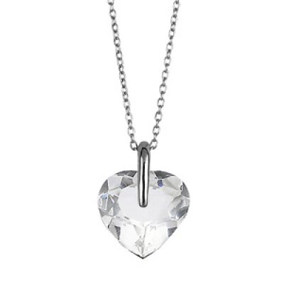 Collier en argent rhodié chaîne avec pendentif coeur en cristal synthétique - longueur 43cm + 3cm de rallonge