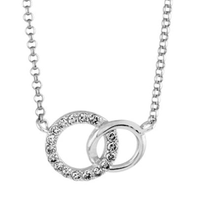 Collier en argent rhodié chaîne avec pendentif 2 anneaux de taille différente emmaillés