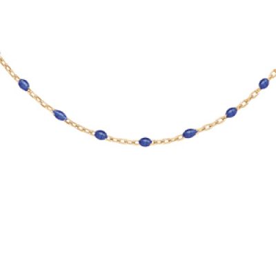 Collier en Argent et dorure jaune avec perles bleus foncé 40+5cm