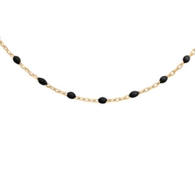Collier en Argent et dorure jaune avec perles noires 40+5cm