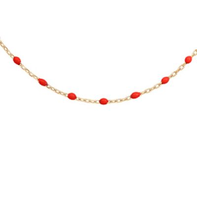Collier en Argent et dorure jaune avec perles rouges 40+5cm