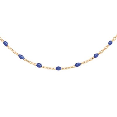 Sautoir en argent et dorure jaune avec perles bleu foncé 60+10cm