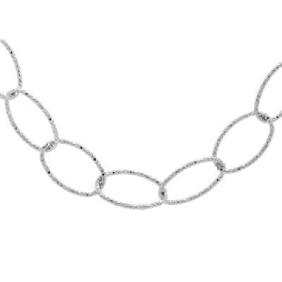 Collier en argent rhodié chaîne grand maillon multi anneaux diamantés 40+5cm
