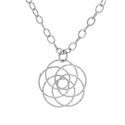 Collier en argent rhodié chaîne avec pendentif rosace diamantée 40+5cm