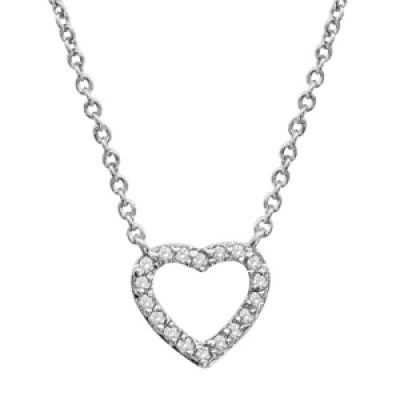 Collier en argent rhodié chaîne avec pendentif coeur épais ajouré orné d'oxydes blancs - longueur 39
