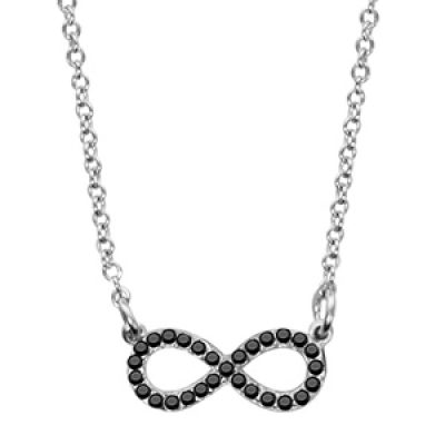 Collier en argent rhodié chaîne avec pendentif petit symbole infini orné d'oxydes noirs - longueur 42cm + 3cm de rallonge